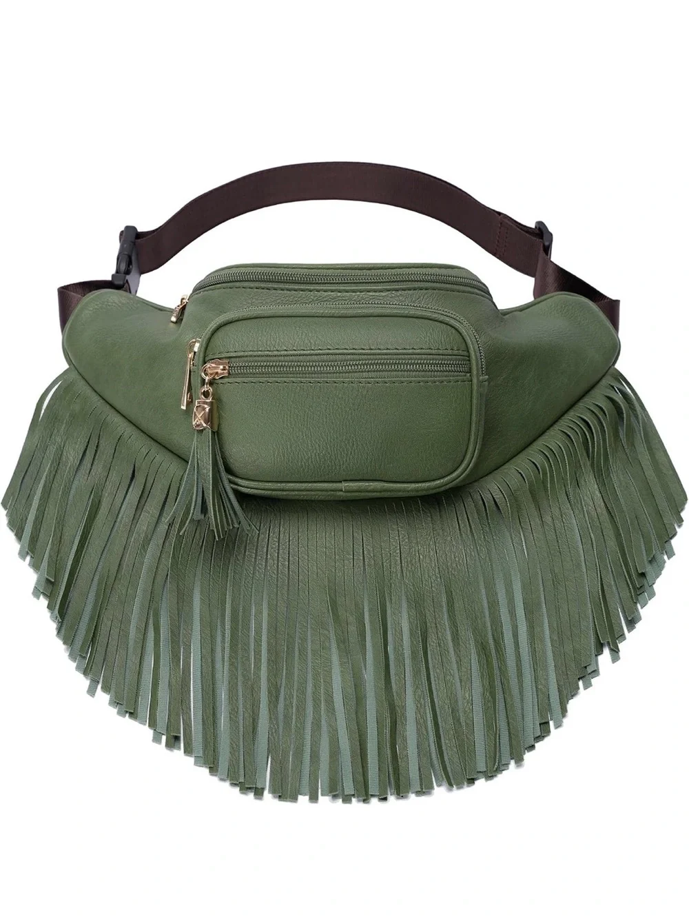 Olive Green Fringe Crossbody Belt Bag - Chic Hands-Free Carry NEW